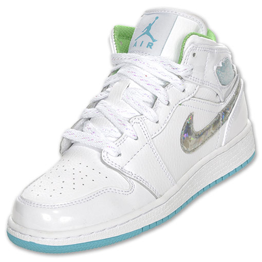 Air Jordan 1 GS: White / Bright Turquoise / Green Quartz 