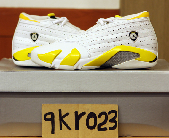 Air Jordan XIV Low: White   Varsity Maize Sample