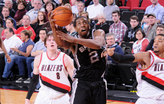 San Antonio Spurs v Portland Trail Blazers NBA Jordans On Court: Kawhi Leonard Wears Air Jordan XIV Chartreuse