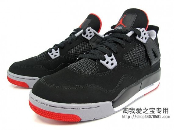 Air Jordan IV GS: Black   Cement Grey   Fire Red