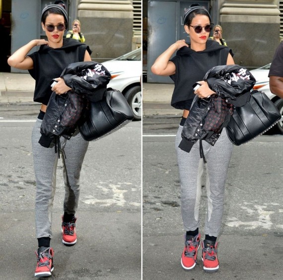 rihanna-wearing-jordan-spizike Rihanna Wears Jordan Spizike Gym Red