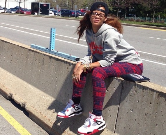 Rihanna Wearing Air Jordan IV Fire Red